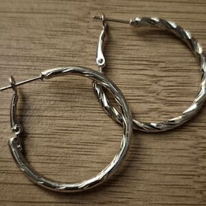 Etched Silver Tone Hoop earrings 2 inch